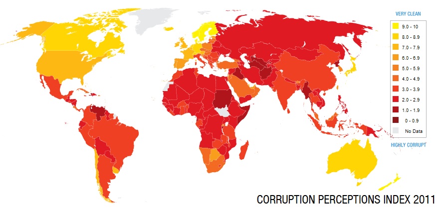 Mapa světového indexu CPI 2011