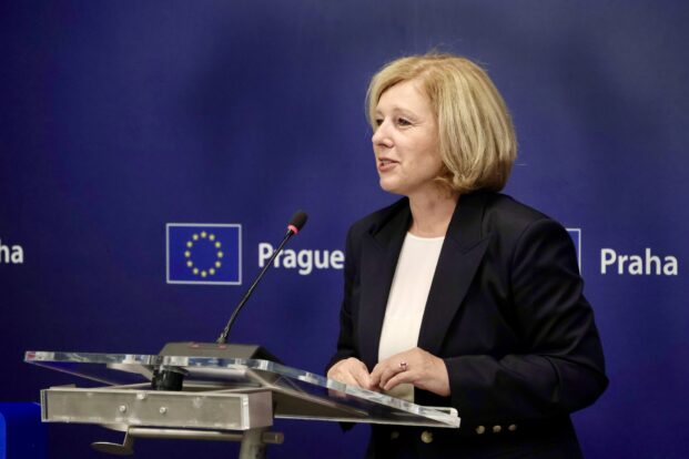 Věra Jourová, bývalá místopředsedkyně Evropské komise pro hodnoty a transparentnost, na konferenci: Právní stát v Česku, 21. července 2026, Praha | fotografie: Natalie Pfleger, TI